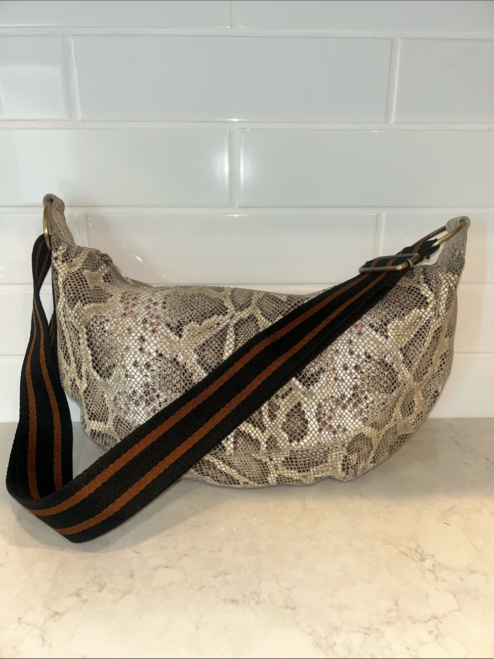 By Anthropologie Snake Print Leather Hobo Bag Shoulder Bag crossbody